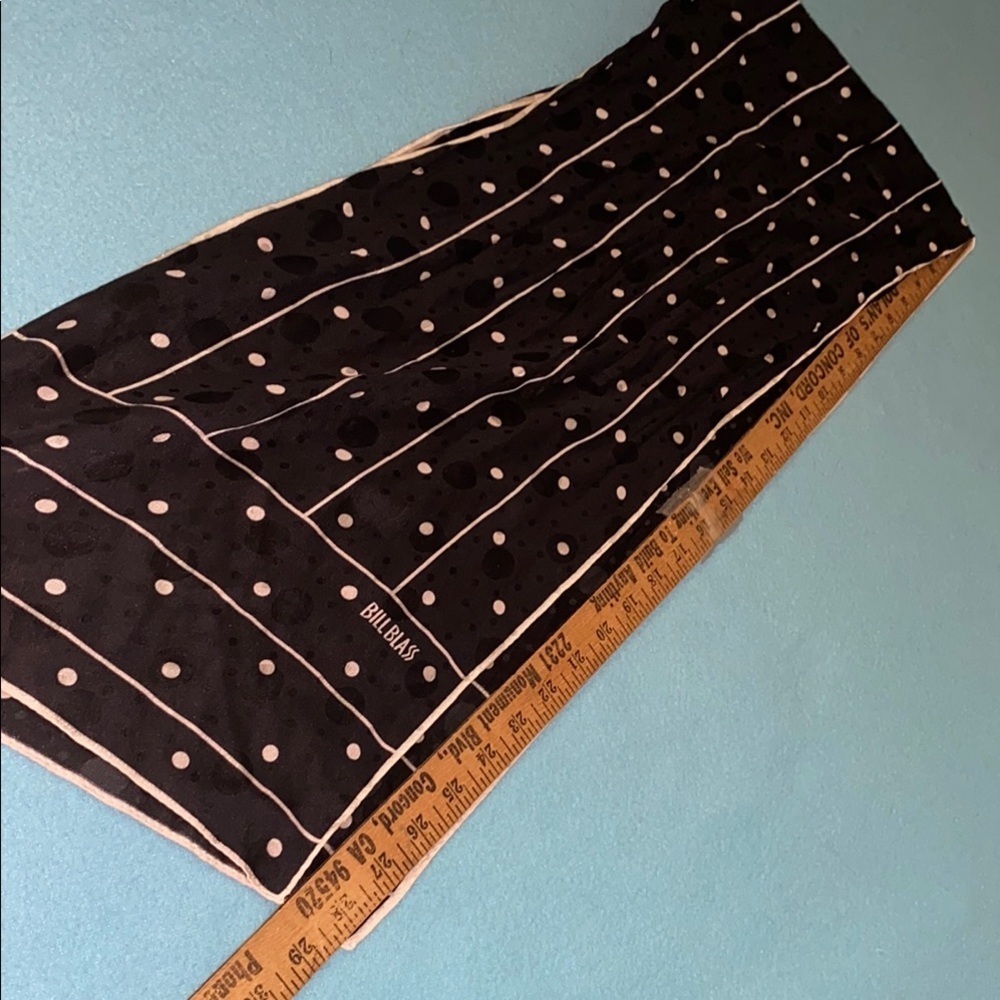 BILL BLASS vintage silk polka dot scarf black white 10” X 56” size OSFA - Picture 7 of 7